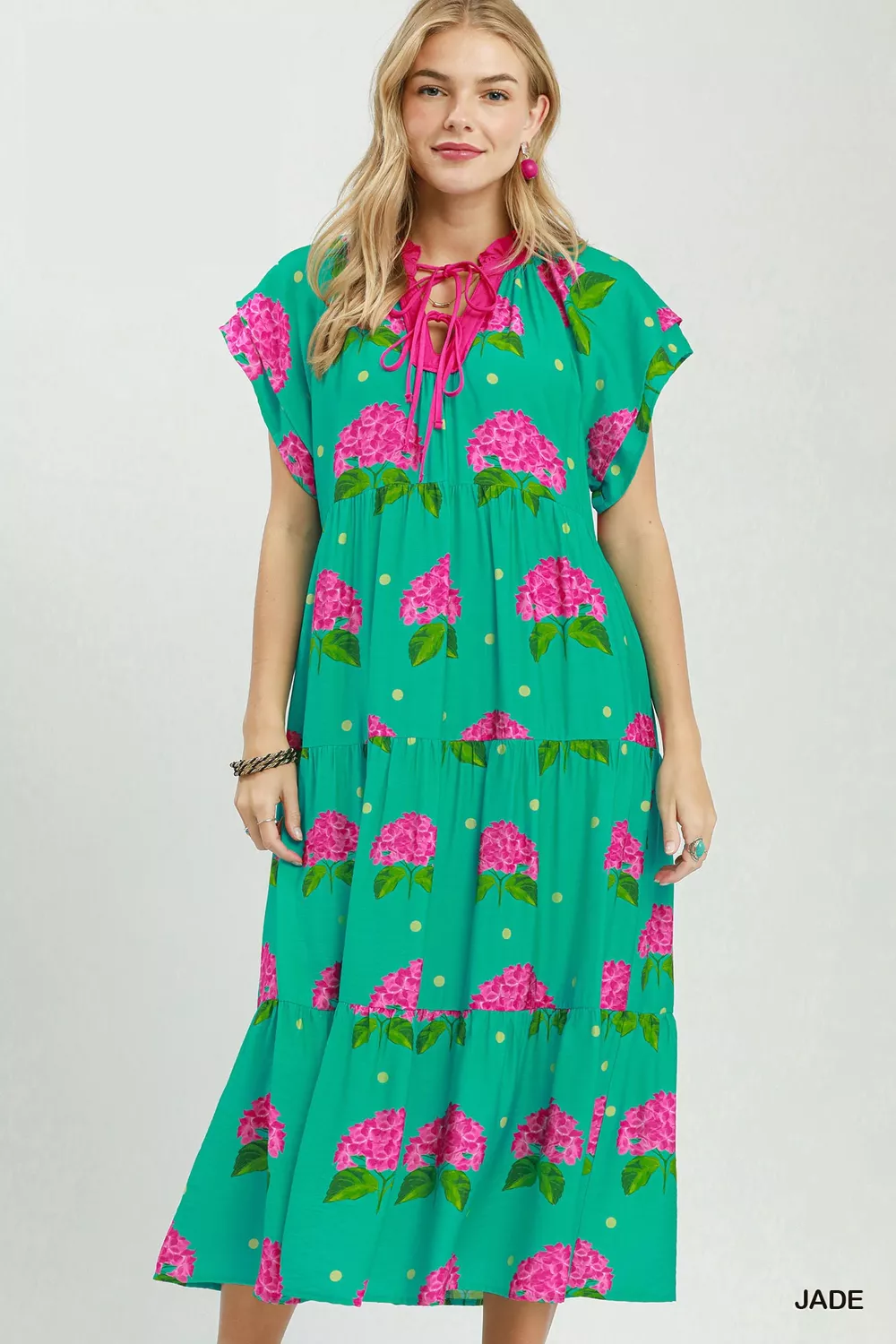 Hydrangea Print Tiered Midi Dress
