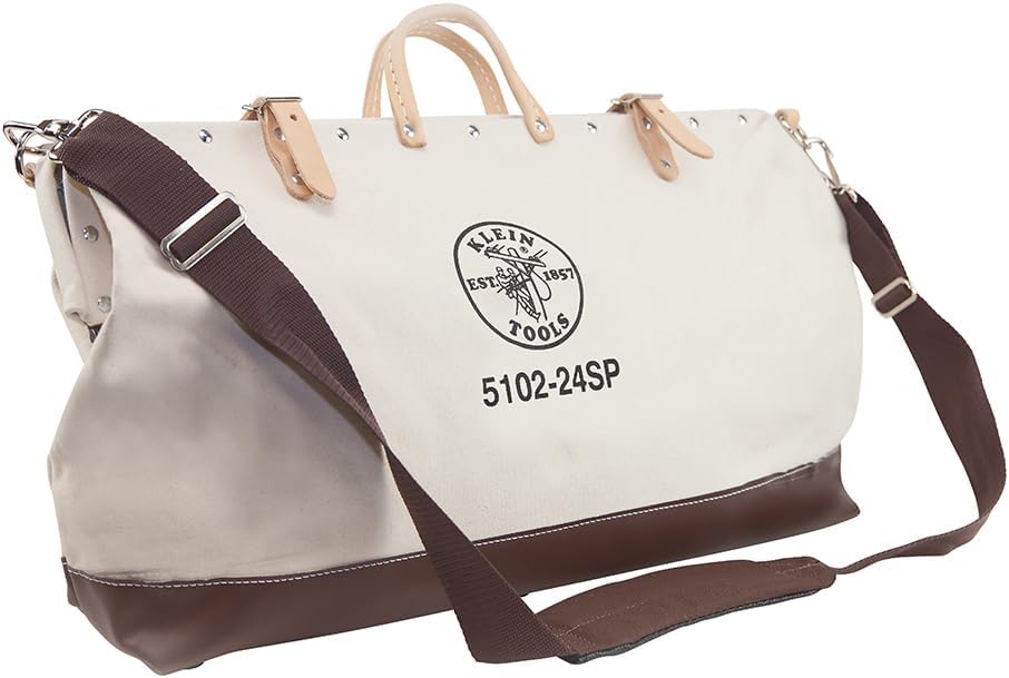 Klein Tools 5102-24SP Deluxe Canvas Tool Bag 24-Inch Made of Natural Canvas with 17 Interior Pockets and Detachable Shoulder Strap