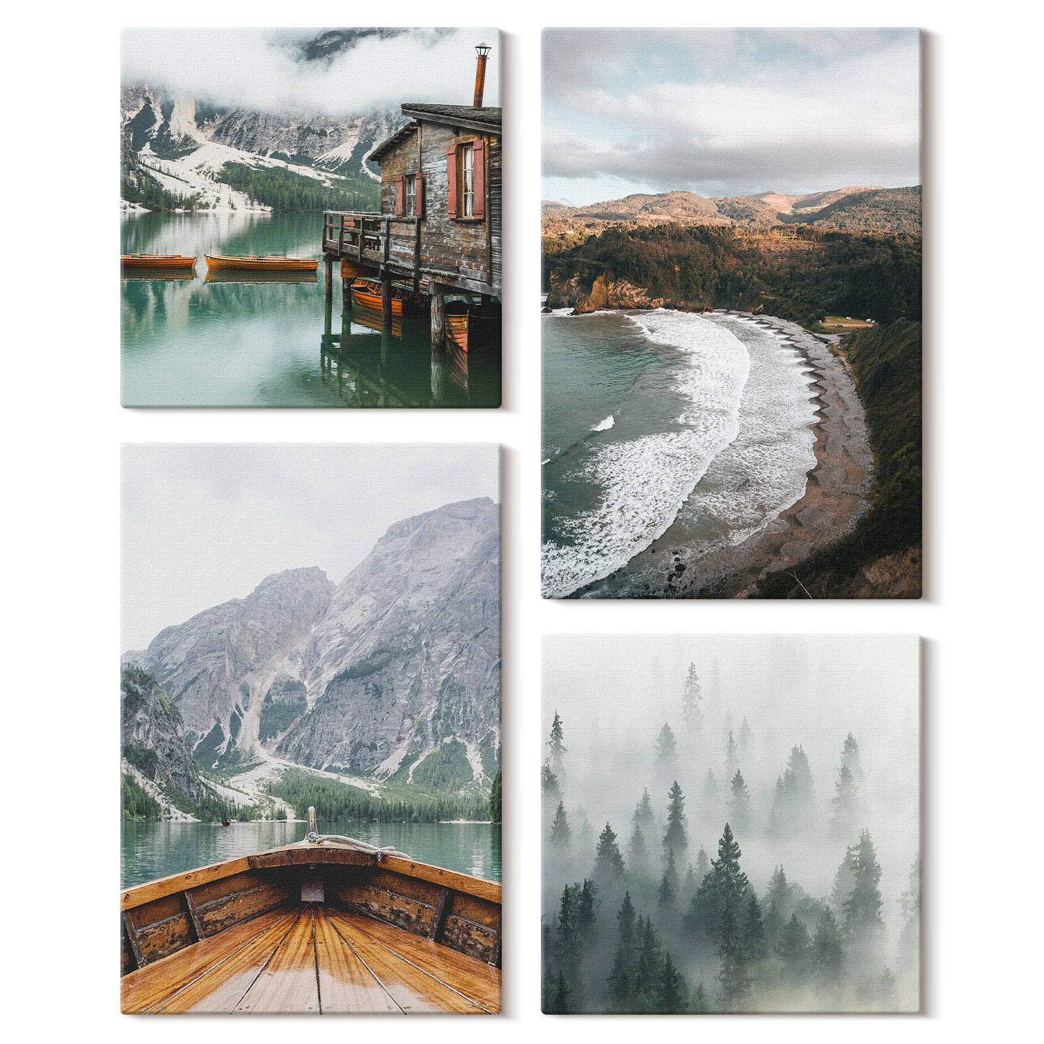 Obraz canvas 4 częściowy Góry jezioro mgła |40x40, 40x60| Wallfluent