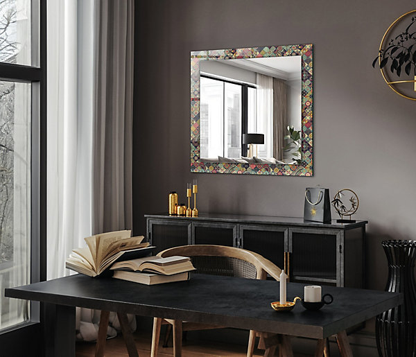 Miroir Imprimé Tulup 60x60 cm Motifs Patchwork Colorés Glace Murale Moderne Pour Salle De Bain