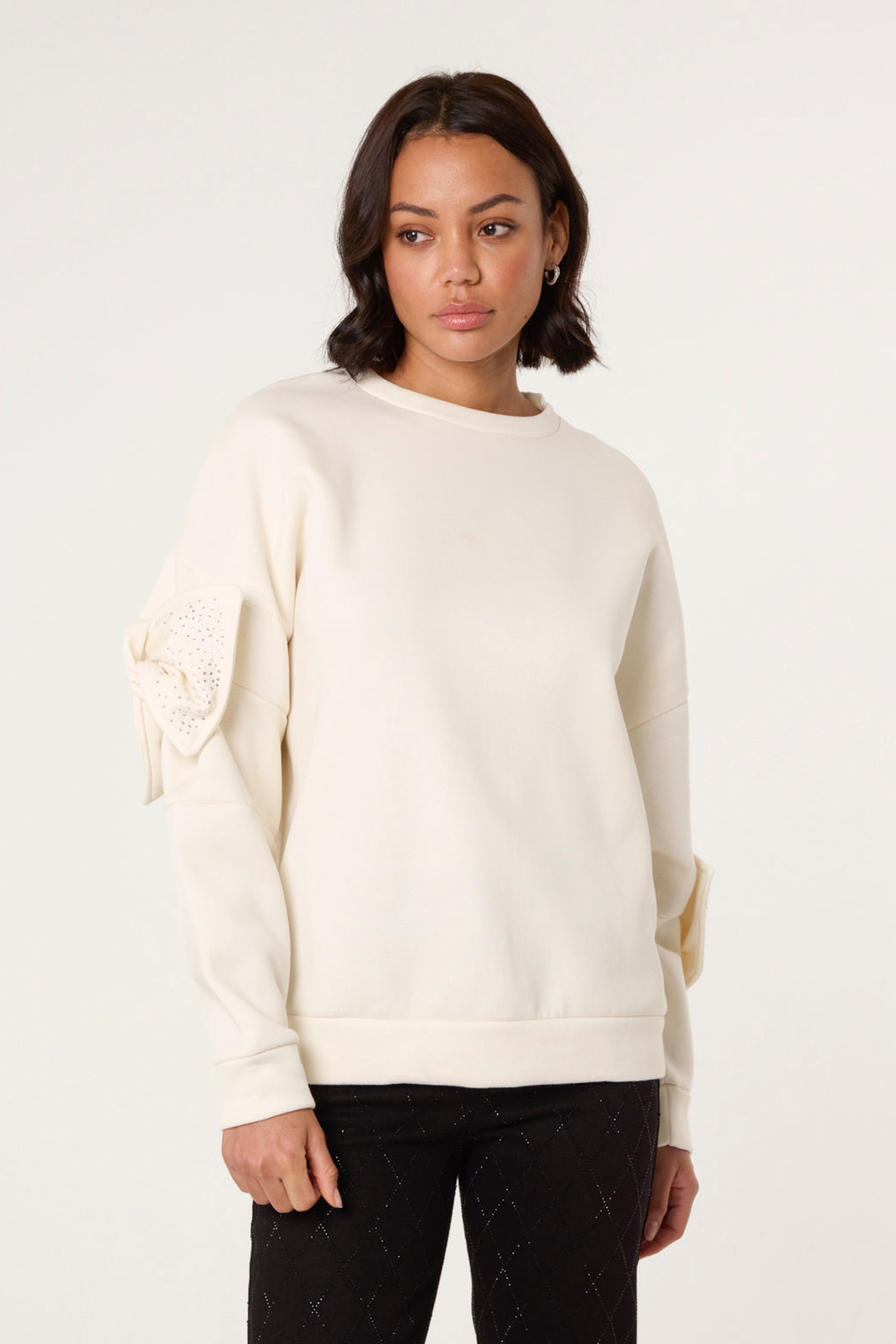 Blue Vanilla Ivory Bow Sleeve Sweatshirt