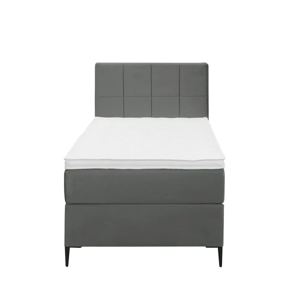 Boxspring Liv geblokt - grijs - 90x200 cm - slanke poot