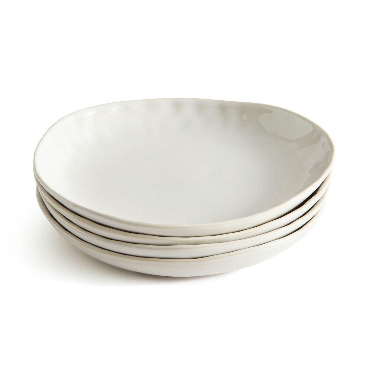 Lot de 4 assiettes plates en grès, Cream