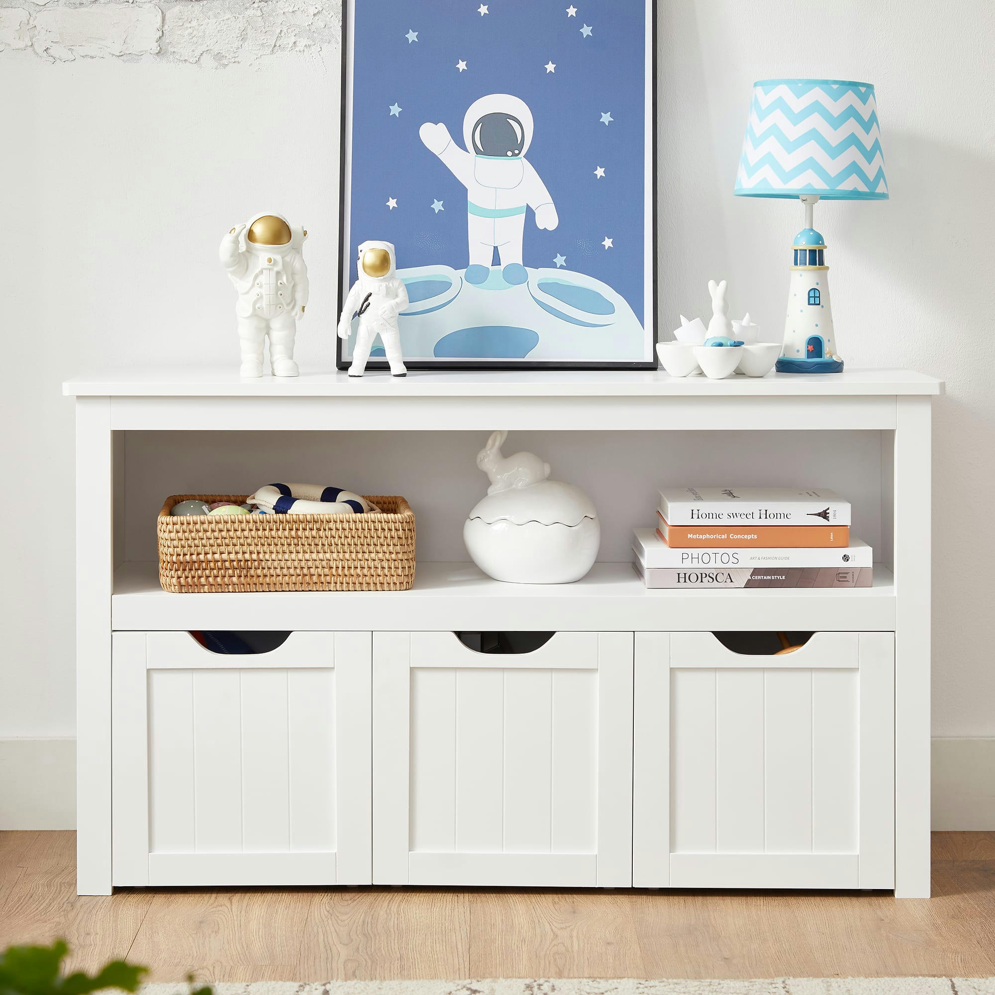 - Meuble de rangement pour jouets 102 x 30 x 60 cm blanc