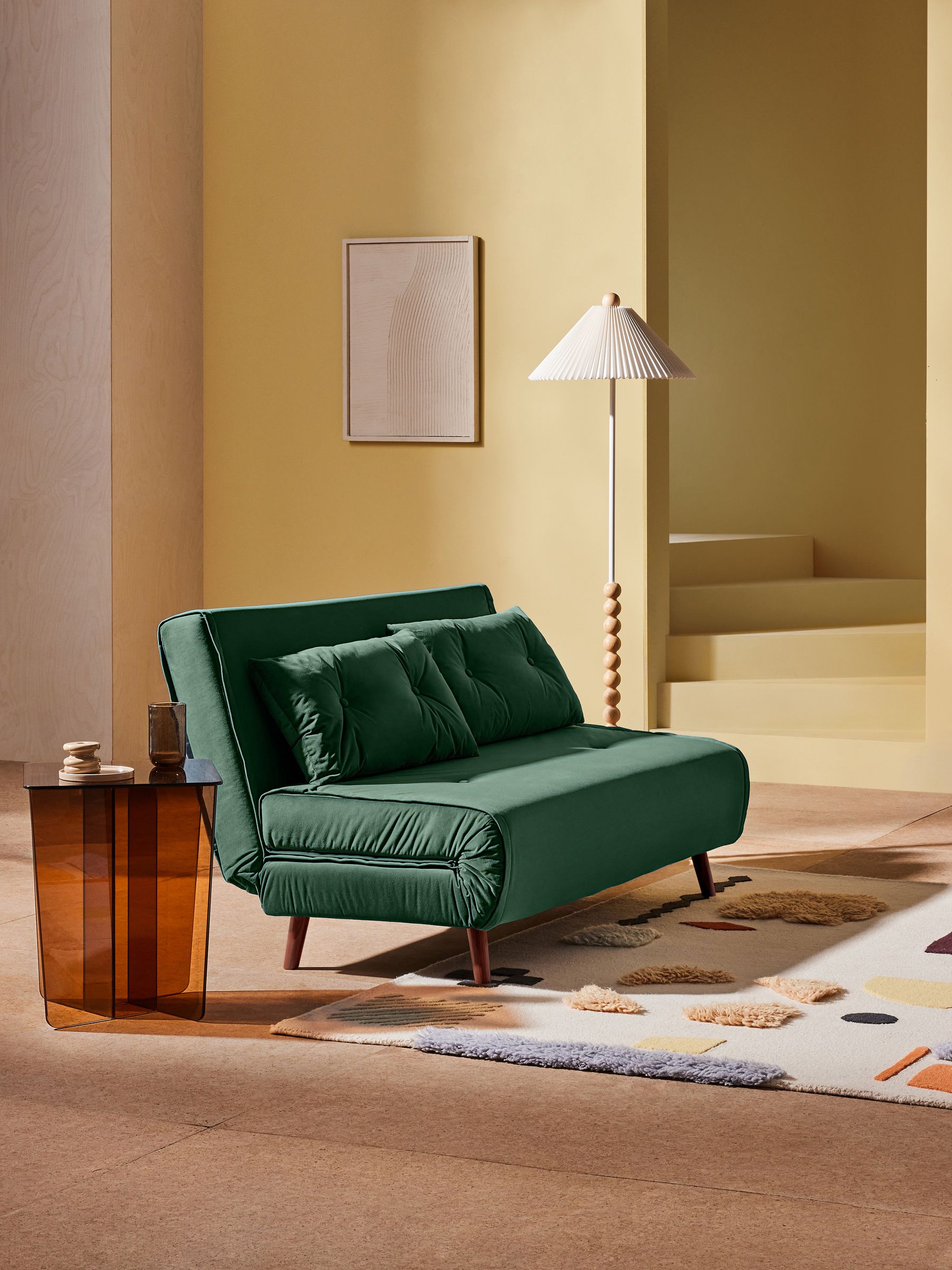 Large Haru 2 Seater Sofa Bed in Smooth Velvet Moss Green