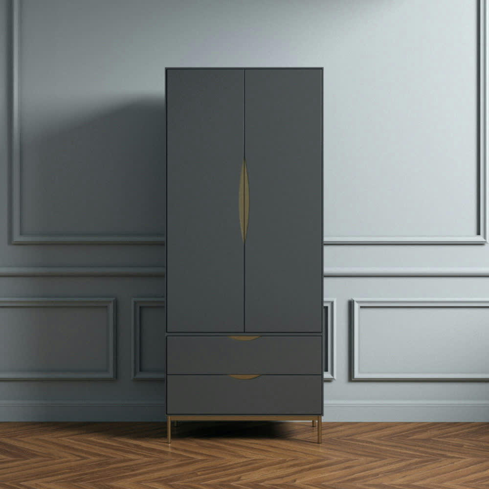 KOBE - Armoire 2 portes 2 tiroirs en bois gris