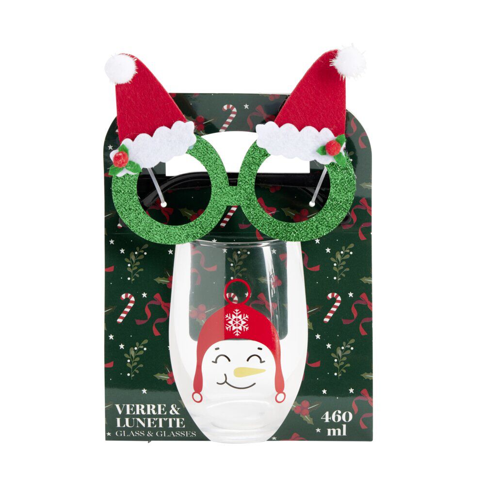 Coffret verre 460ml et lunettes de No&euml;l pailletées (2 modèles)