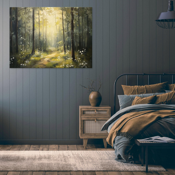 Obraz Las 3D Drzewa Słońce Do Sypialni Salonu Kuchni Na Płótnie 60X40