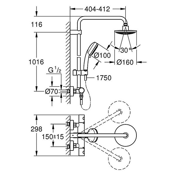 Grohe Tempesta Cosmopolitan 160 Colonne de douche avec mitigeur thermostatique (27922000)