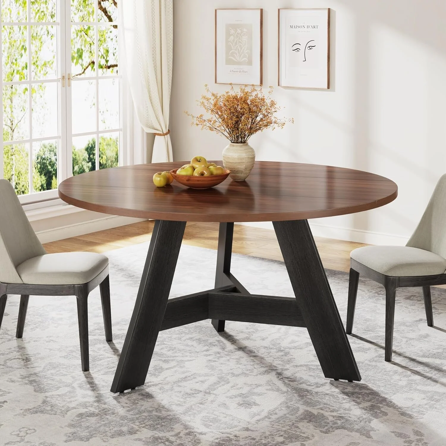 47.2 Inch Round Dining Table with Triangle Legs for Dining Room