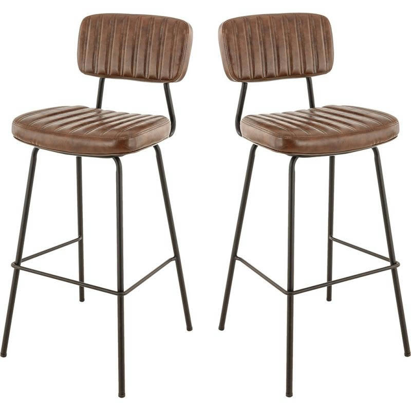 STANLEY - Tabouret de bar vintage (lot de 2) métal et effet cuir
