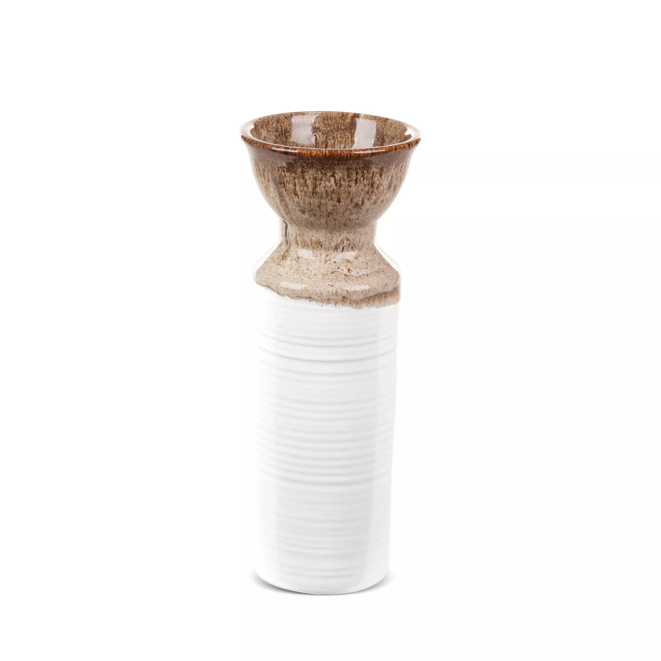 Wazon ceramiczny biało-brązowyz wytłaczanym wzorem średnica 10x25 cm ERINA