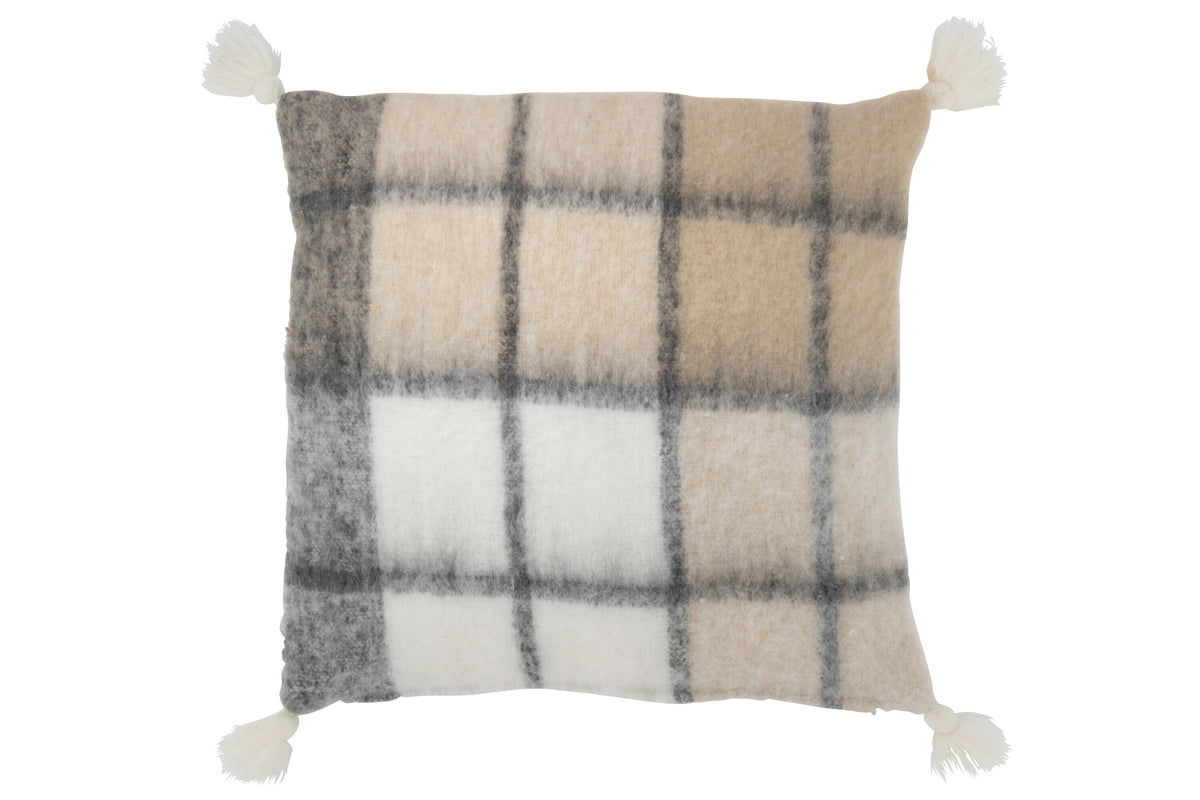 J-Line kussen Pompom - polyester - beige