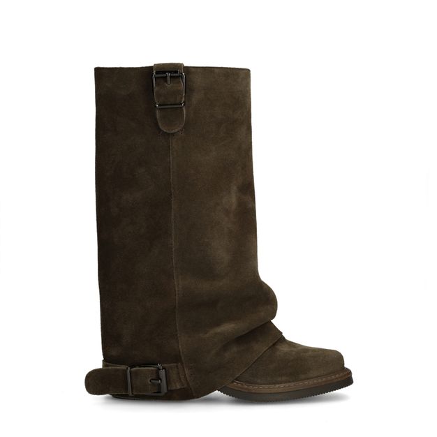 Bruine suède biker boots met flap