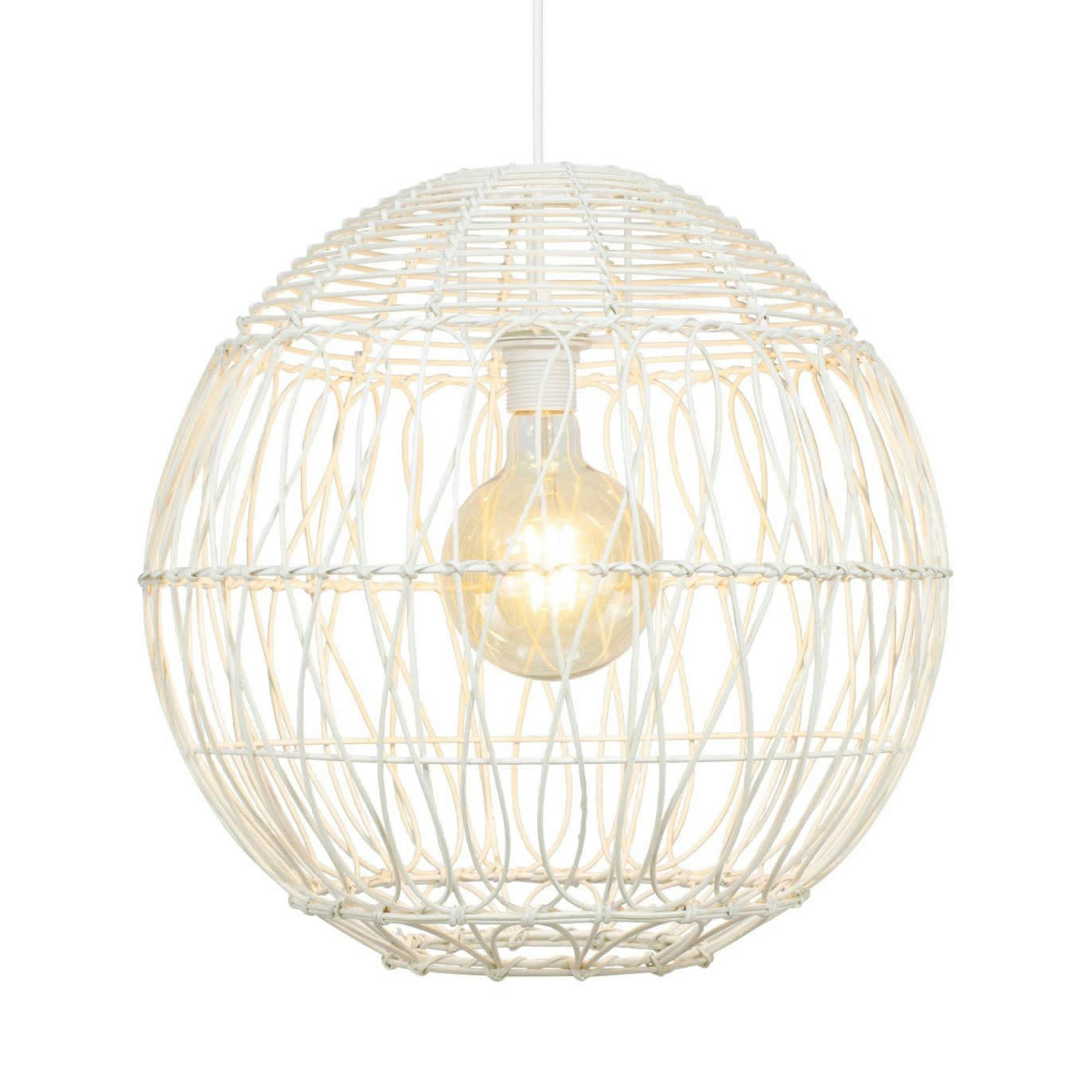 RAMBLA - Suspension en rotin tressé blanc