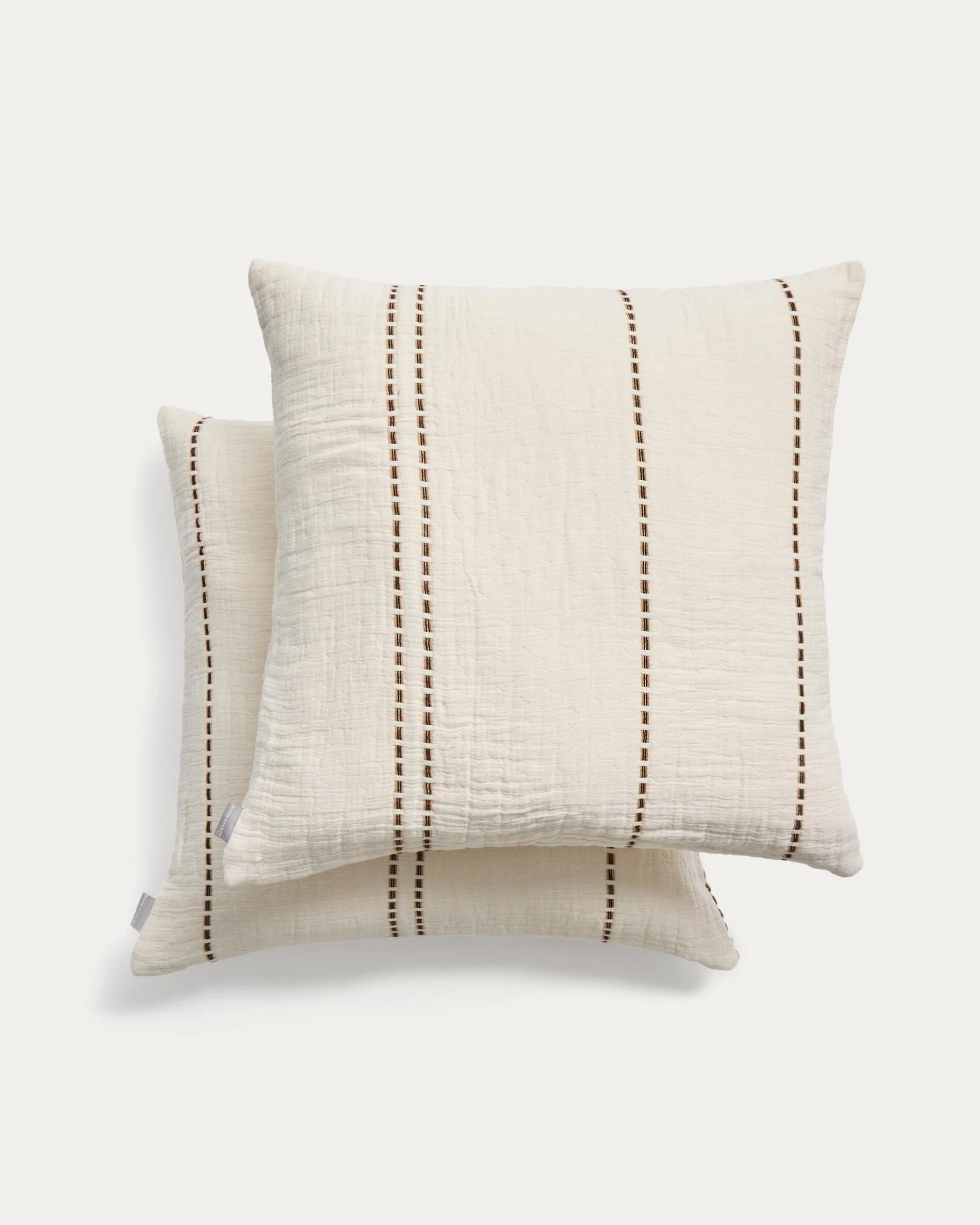 Siloda set of 2 beige striped double-gauze cotton cushion covers 50 x 50cm
