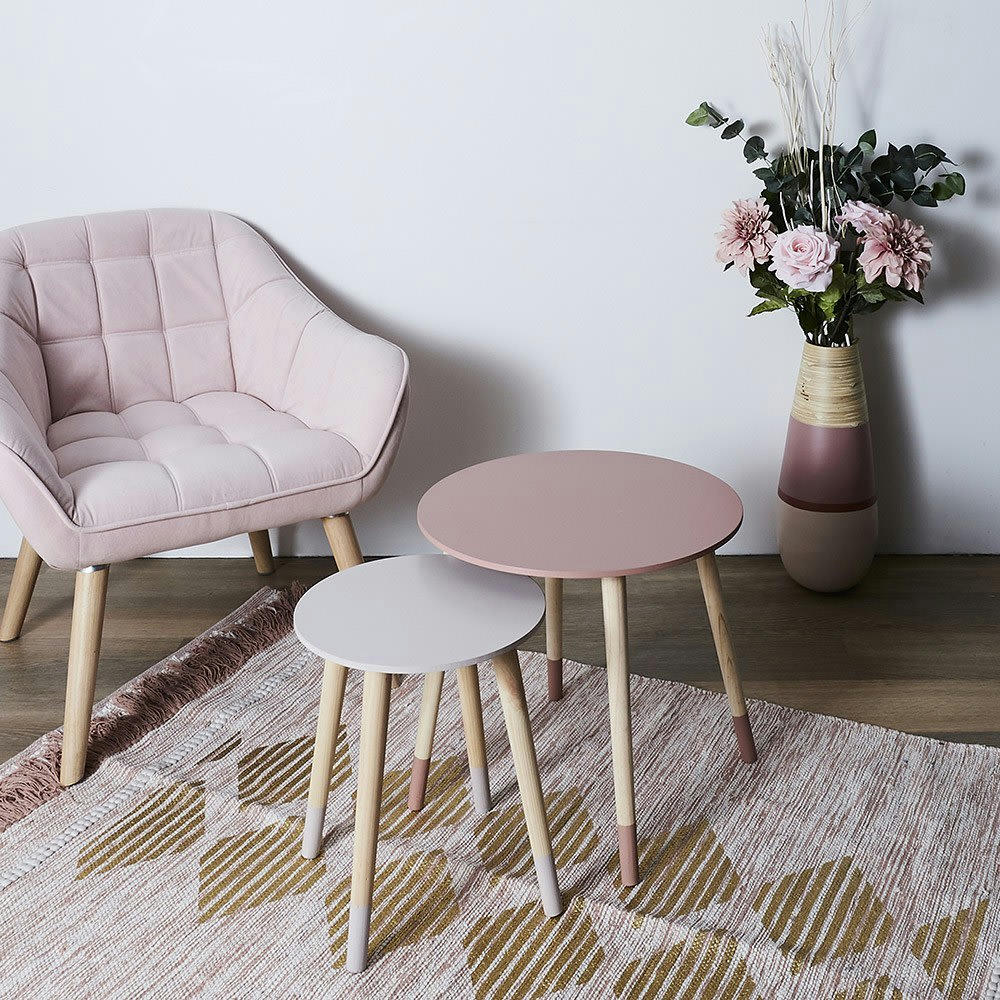 - Tables d'appoint gigognes bicolores rose - Lot de 2