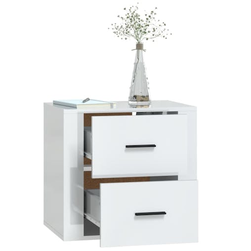 NNEVL Wall-mounted Bedside Cabinet High Gloss White 50x36x47 cm