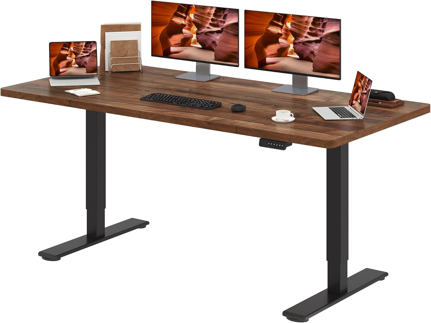 Dual Motor Standing Desk, Large Stand Up Desks, 79x31 Inches Electric Sit Stand Desks, 4 Memory Preset Adjustable Height Computer Table for Home Office with Splice Board (Brown)