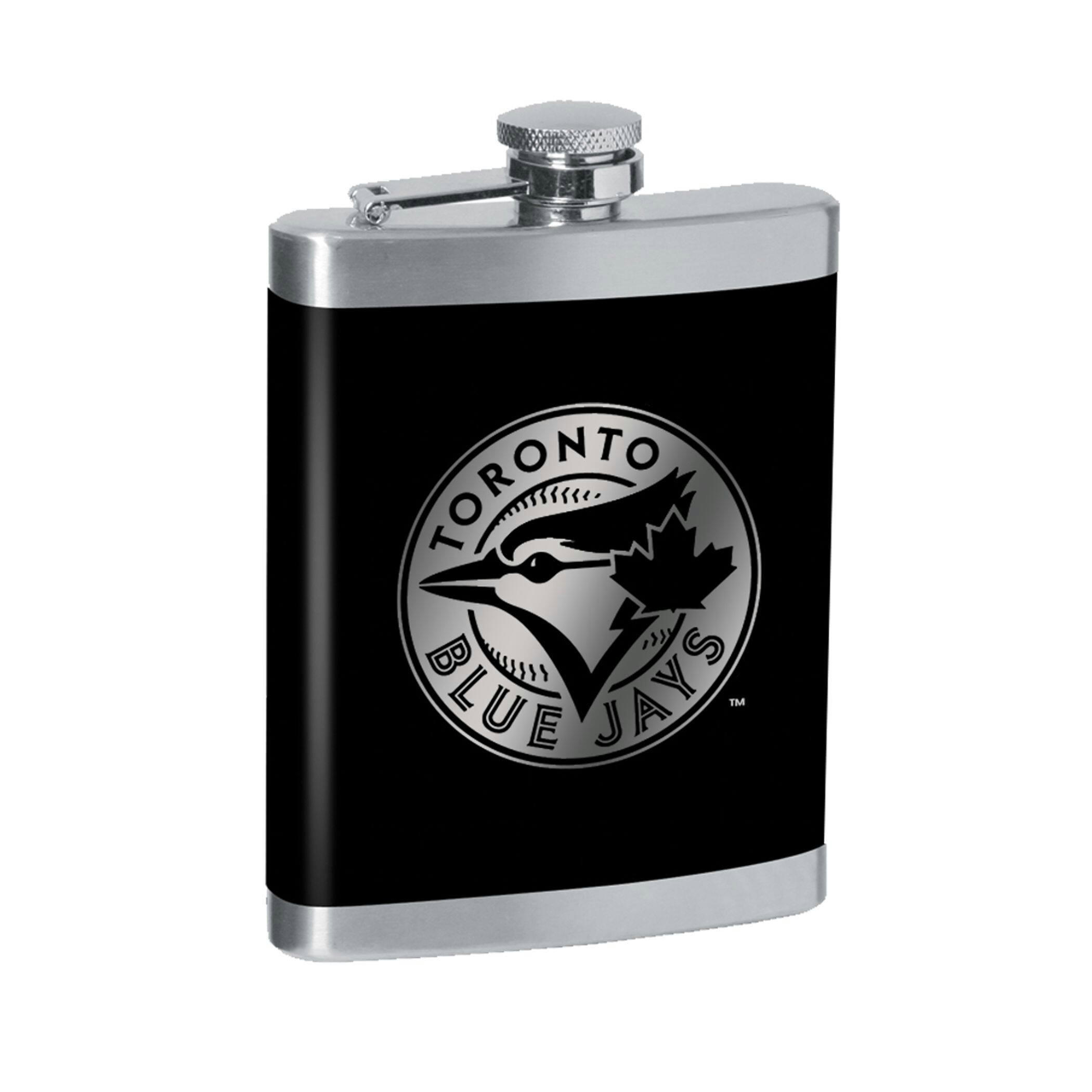 Toronto Blue Jays Engraved Stainless Steel Flask, For MLB Baseball Fans/Collectors, Black, 8-oz