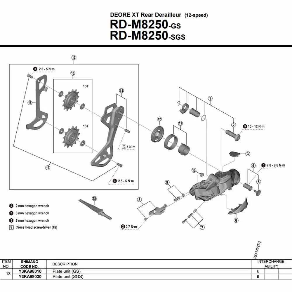 Shimano GS Type RD-M8250-GS Y3KA98010 derailleur cage