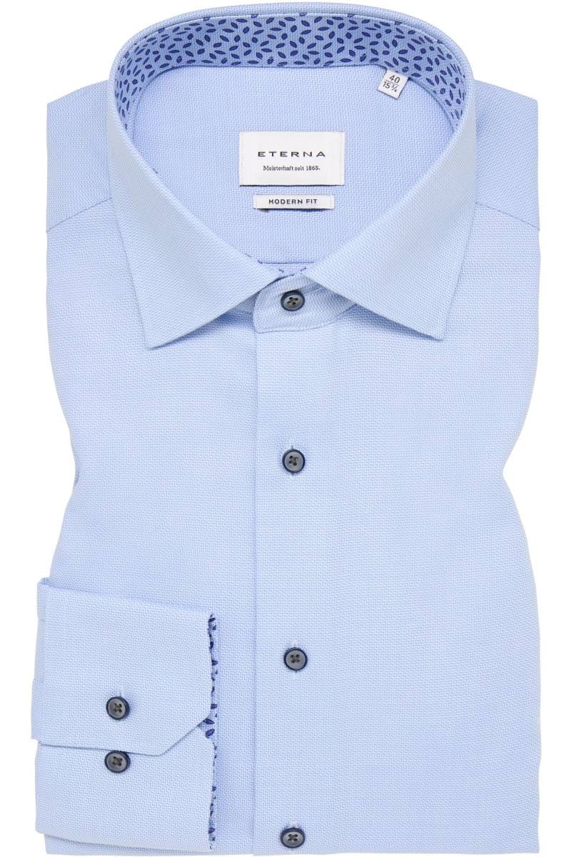 ETERNA Modern Fit Hemd mittelblau, Strukturiert (extra kurzer Arm)