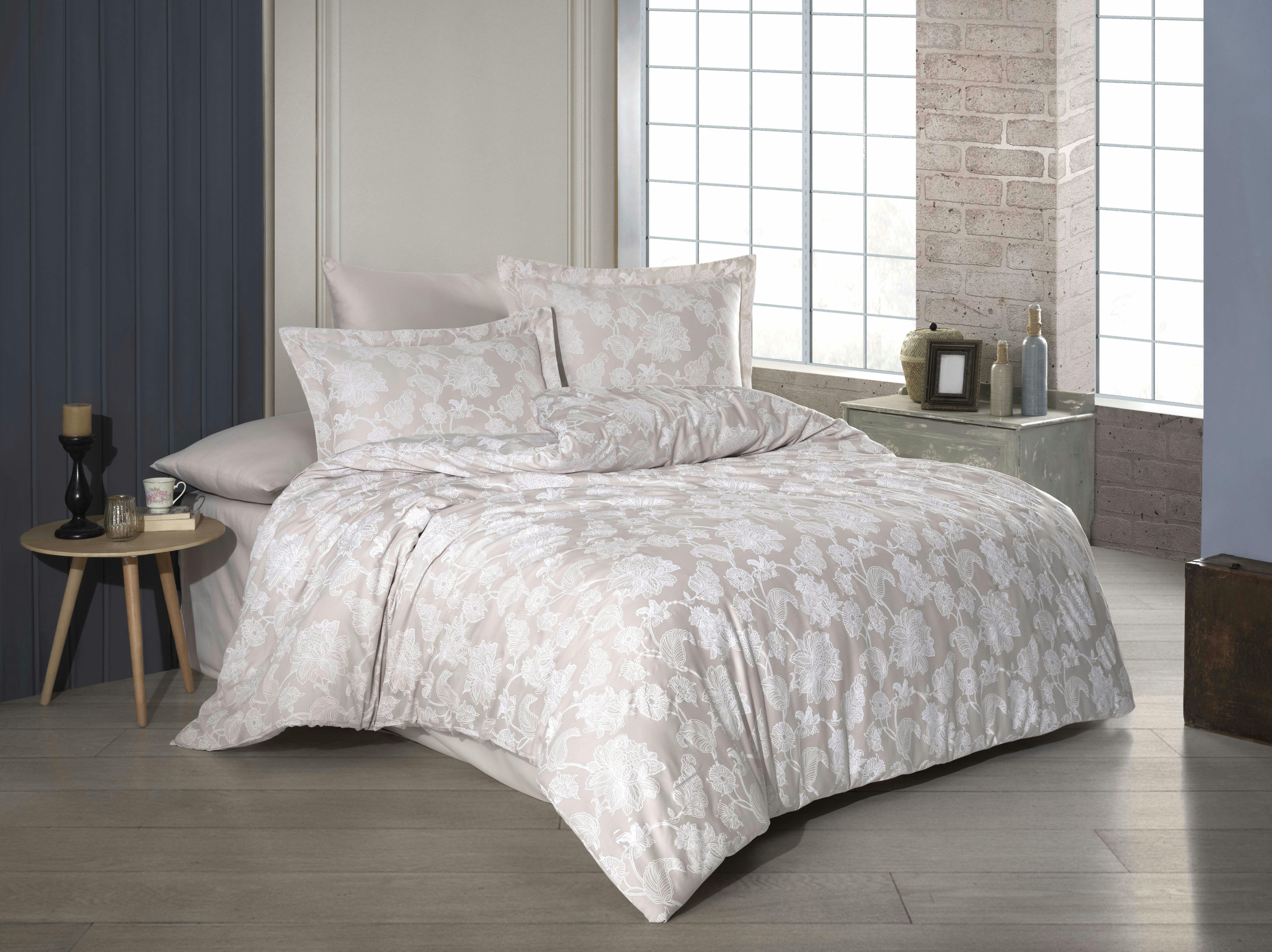 SOFIA BEIGE - Parure housse de couette 140x200 cm et 1 taie d'oreiller 63x63 cm