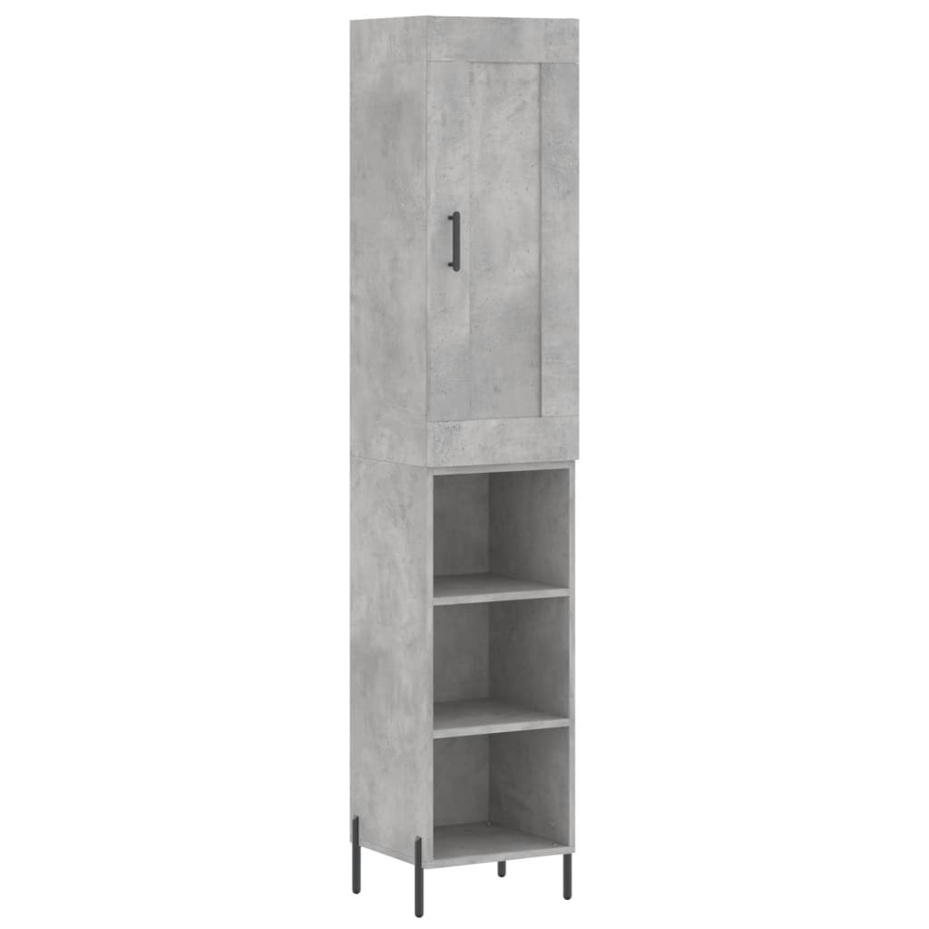 Szafka Regał Szara Beton z Drzwiami 34.5x34x180 cm do Salonu Pokoju