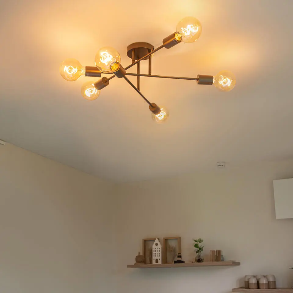 Qazqa plafondlamp met meerdere armen sydney bronskleurig e27