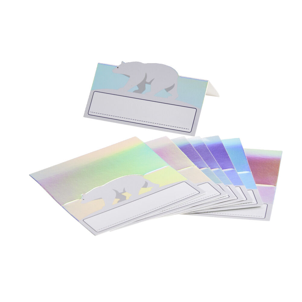 Porte nom No&euml;l en papier motif ours blanc 8 pièces