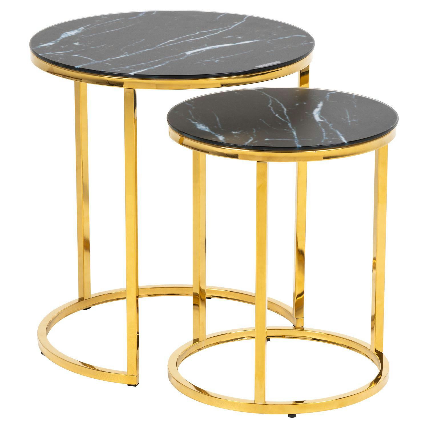 ALYSÉ  - Lot de 2 tables d'appoint ronde en marbre et métal noir