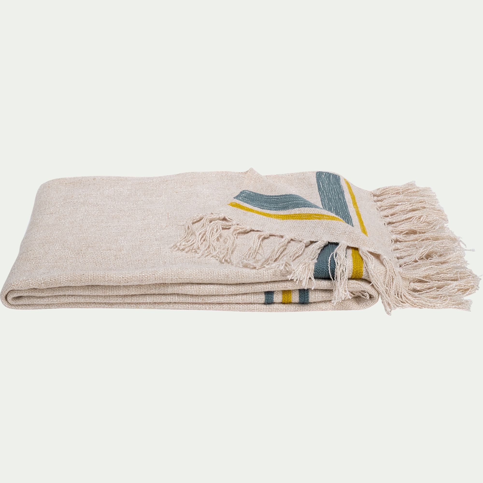 LEHON - Plaid en lin et viscose finition frange 130x170cm - naturel