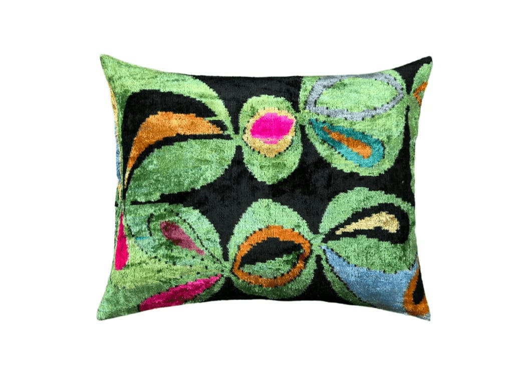 - Housse de coussin velours de soie ikat  40x50 vert