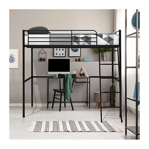 Lit mezzanine en metal - Noir - Sommier inclus - 140 x 200 cm - ELIOT