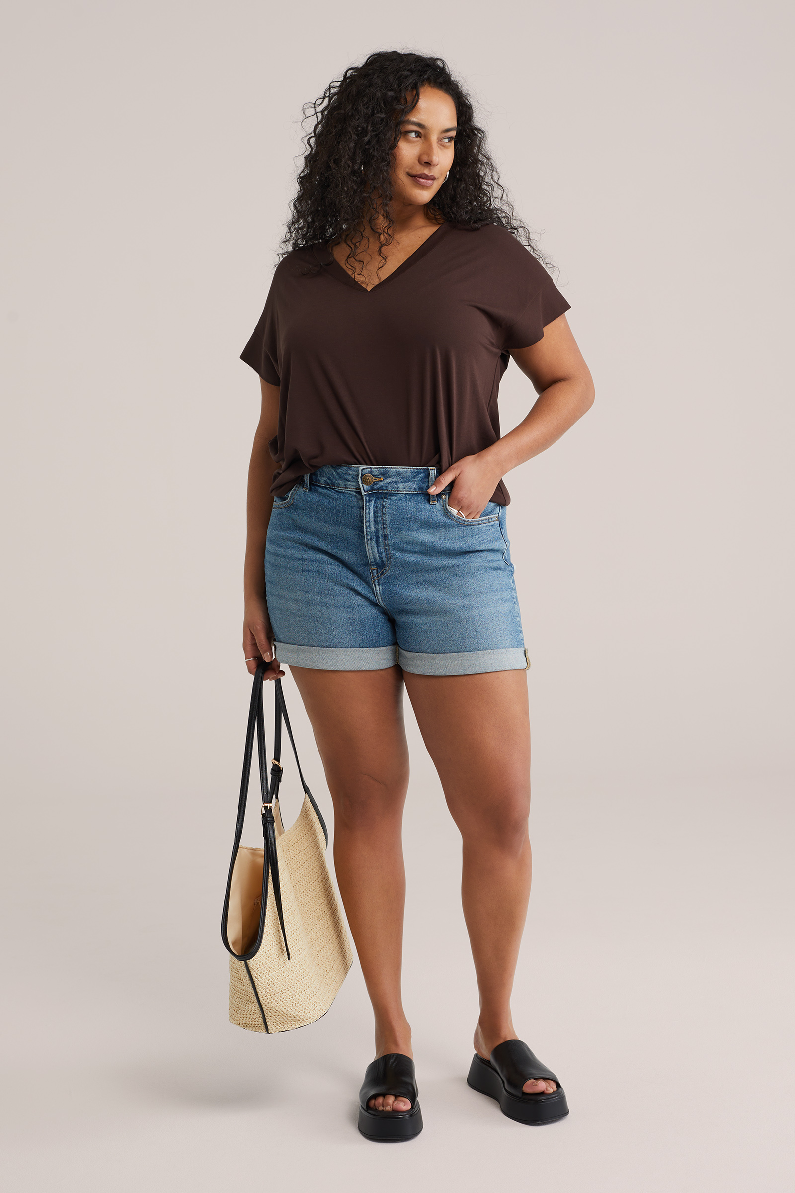 Dames high waist denim short - Curve