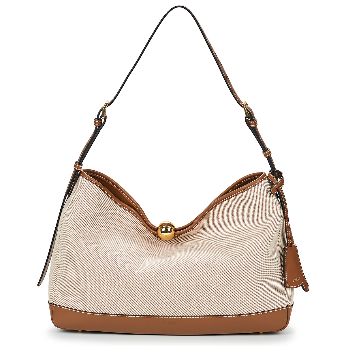 Furla - FURLA SFERA SOFT L SHOULDER BAG - Beige / Cognac