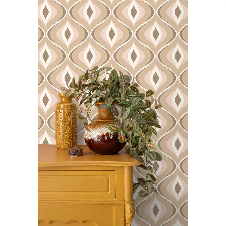 ESTAhome behang retro ornamenten beige en bruin - 50 x 900 cm