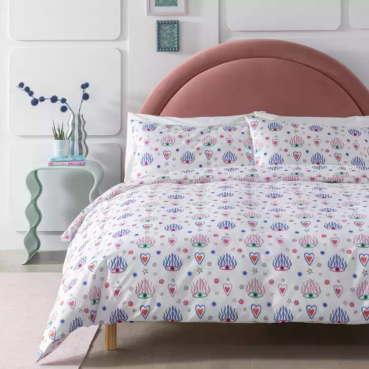 Habitat Cotton Eyes and Heart Print Bedding Set - Single