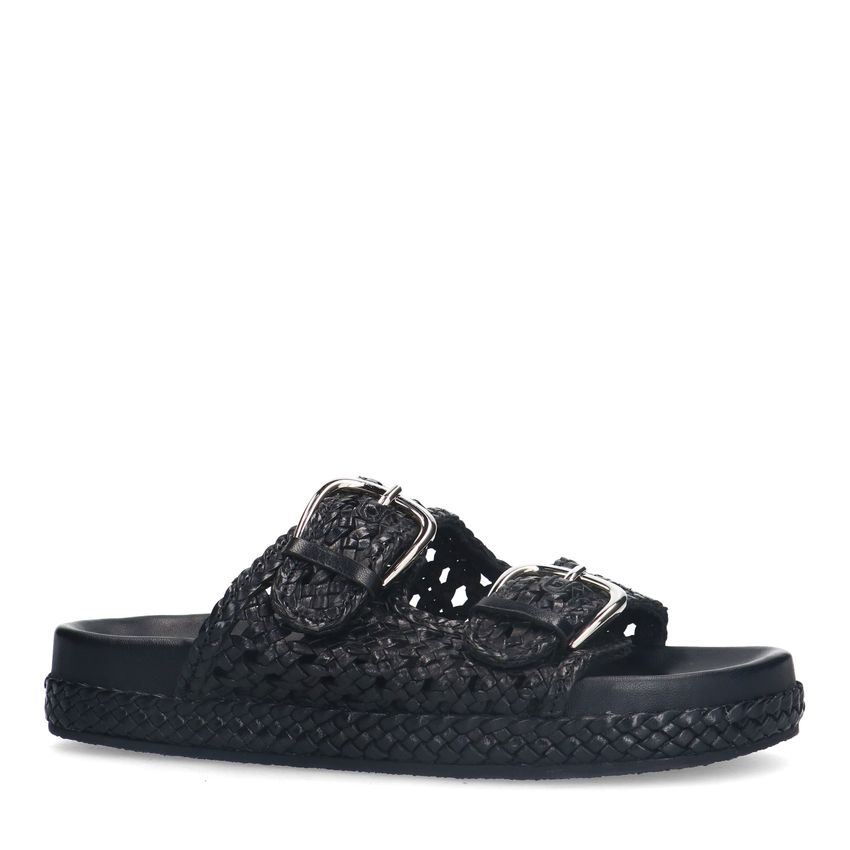 Manfield Zwarte leren slippers