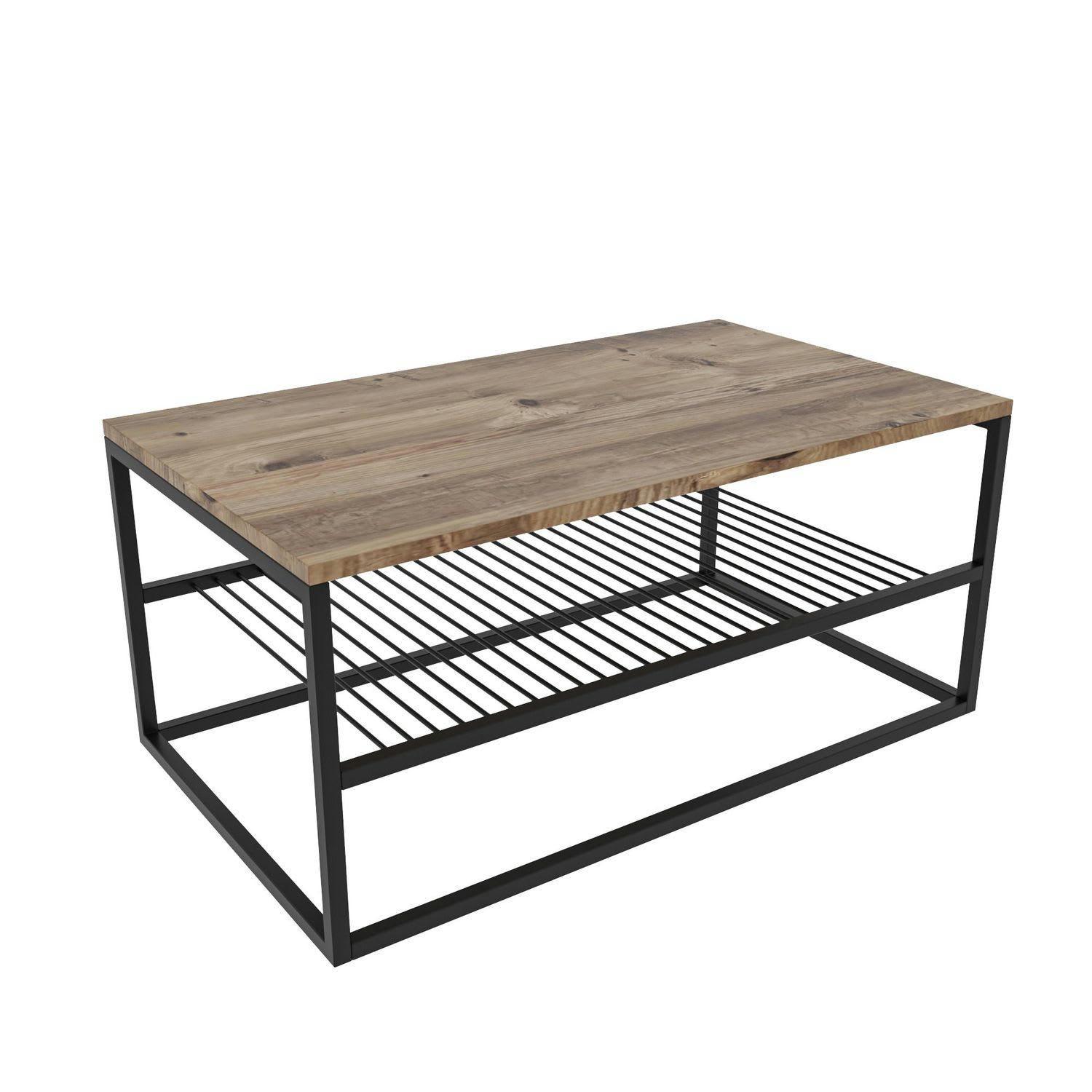 - Table basse en panneaux de particules et acier avec 1 étagère beige