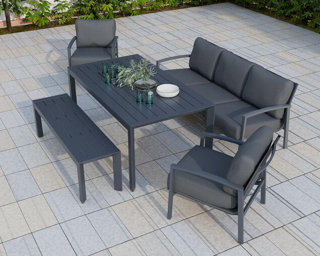 Jette 8 Seater Low Dining Setting Bundle - Gunmetal Grey