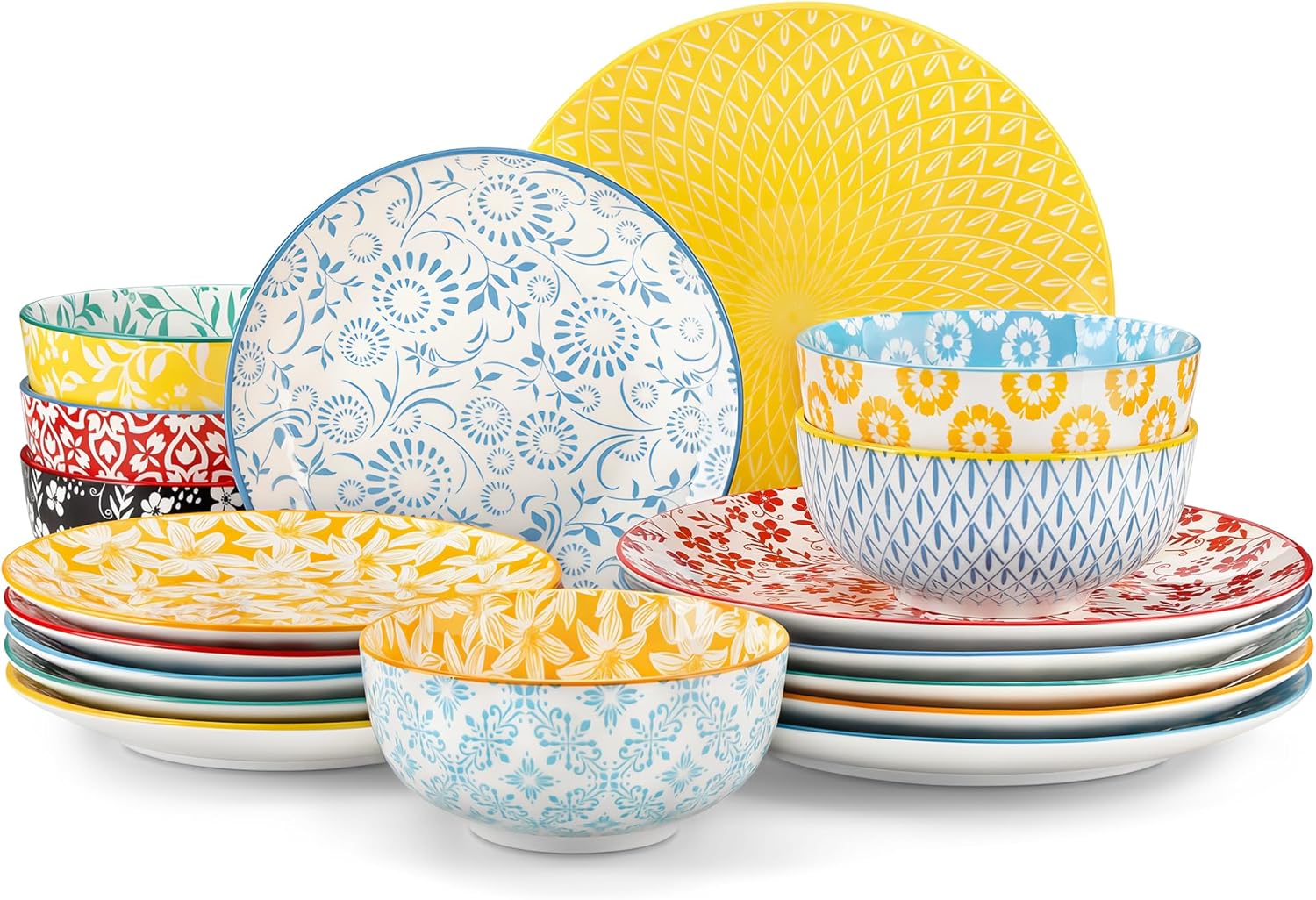 vancasso SELENE Plates and Bowls Set for 6, 18 Pieces Dinnerware Sets, Mircowave and Dishwasher Safe Dishes Set, Porcelain Pastel Dinnerware