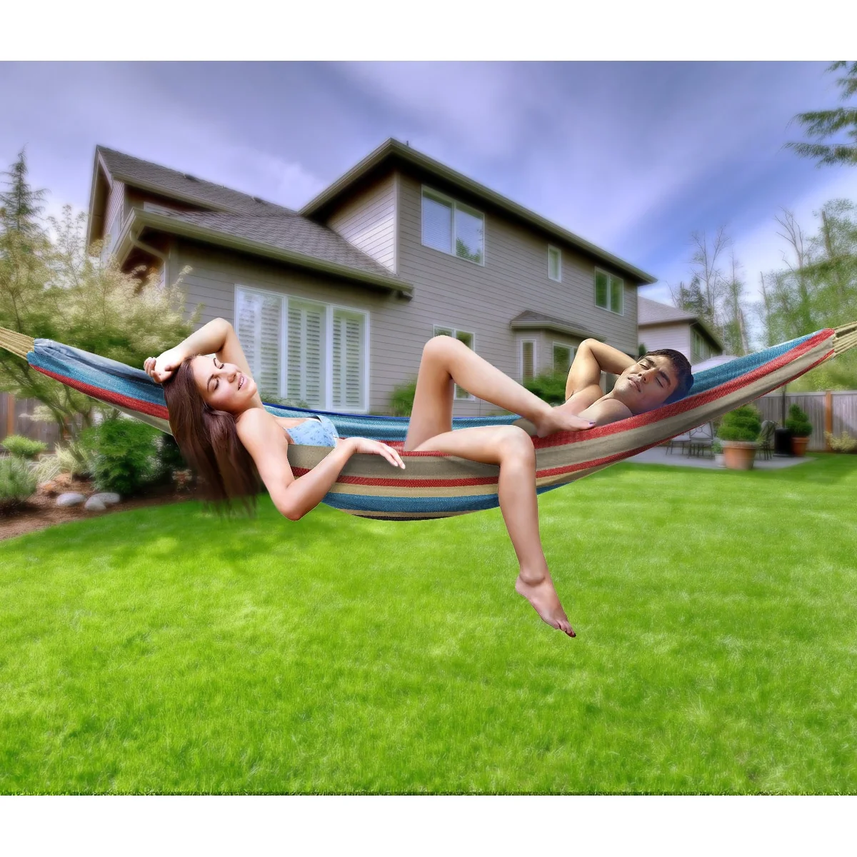 Brazilian Double Hammock for Indoor or Outdoor Spaces - Hanging Rope, Carrying Pouch Included
