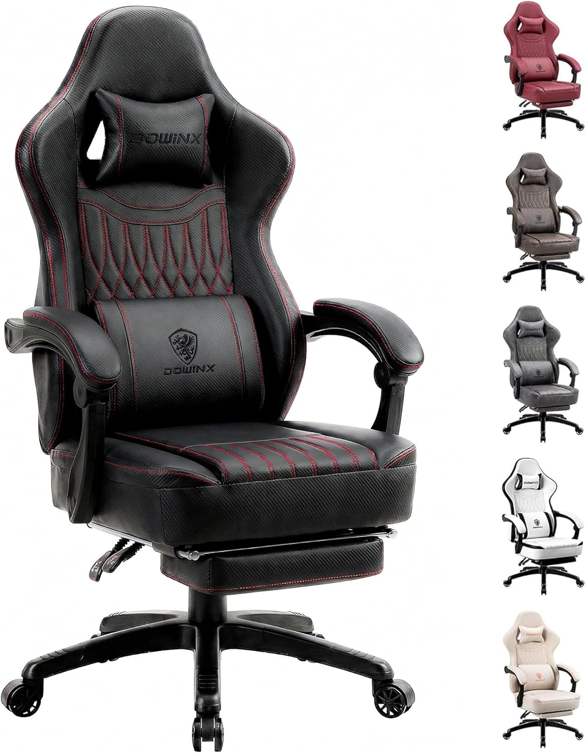 Dowinx Gaming Chair Breathable PU Leather Gamer Chair with Footrest Massage Lumbar Support, Big and Tall Ergonomic Reclining Computer Chair with Pocket Spring Cushion for Adults Teens(Black)