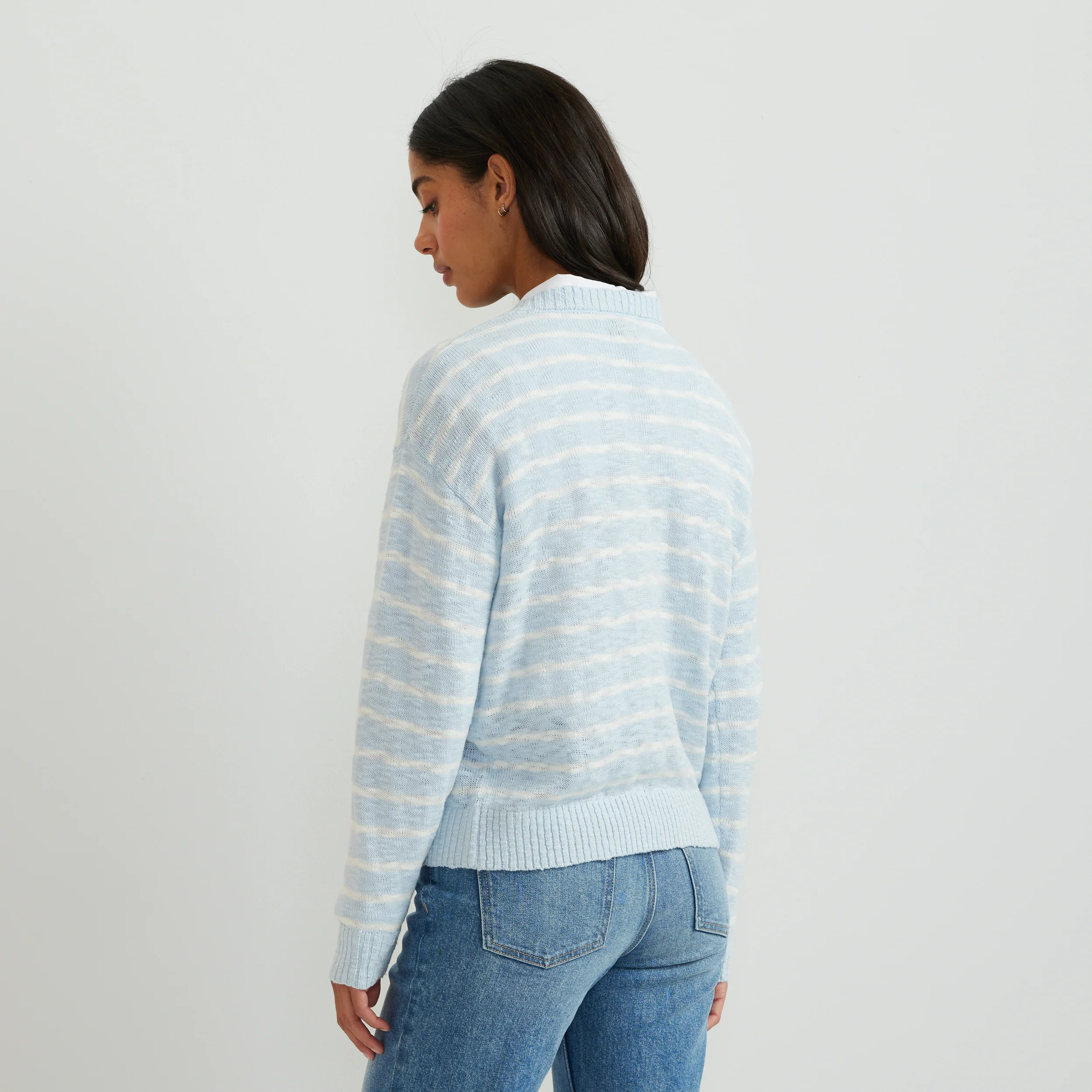 Women's Slub Stripe Crew Neck Sweater