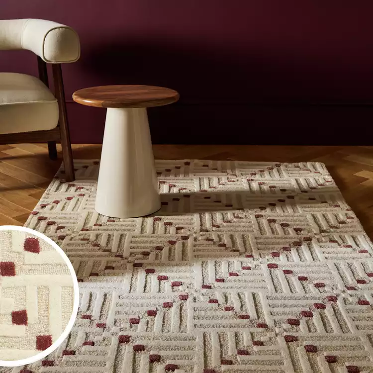 Habitat Crosshatch Square Beige Wool Cut Pile - 120x170cm