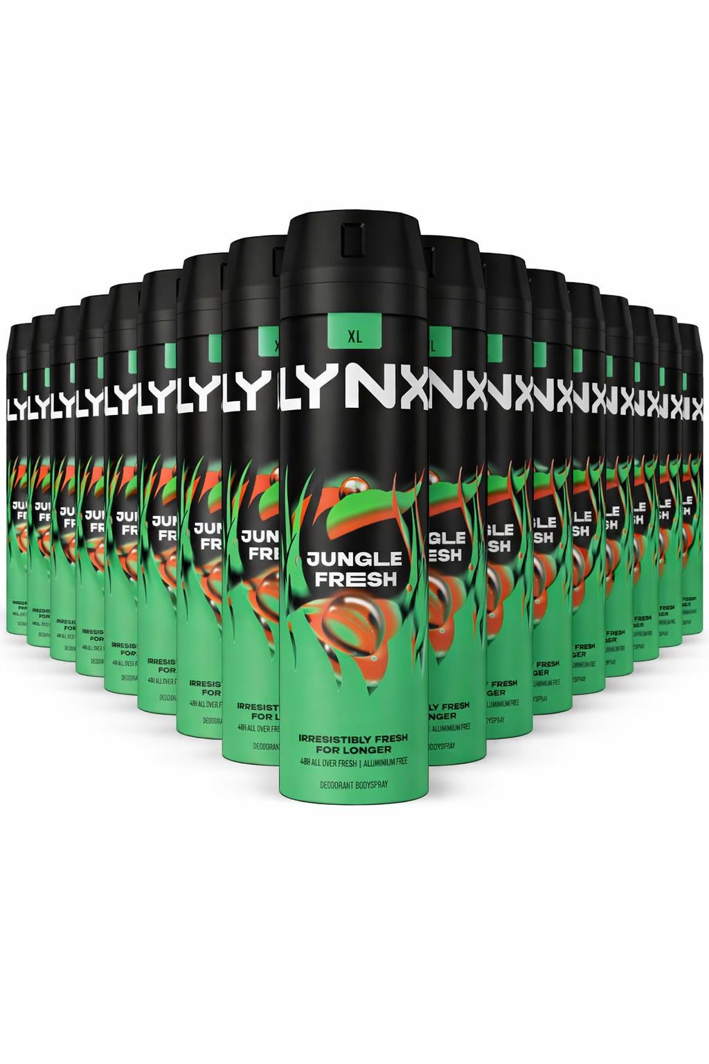 Lynx Jungle Fresh Body Spray XL 48Hr HD Fragrance Deodorant, 200ml, 24 Pack