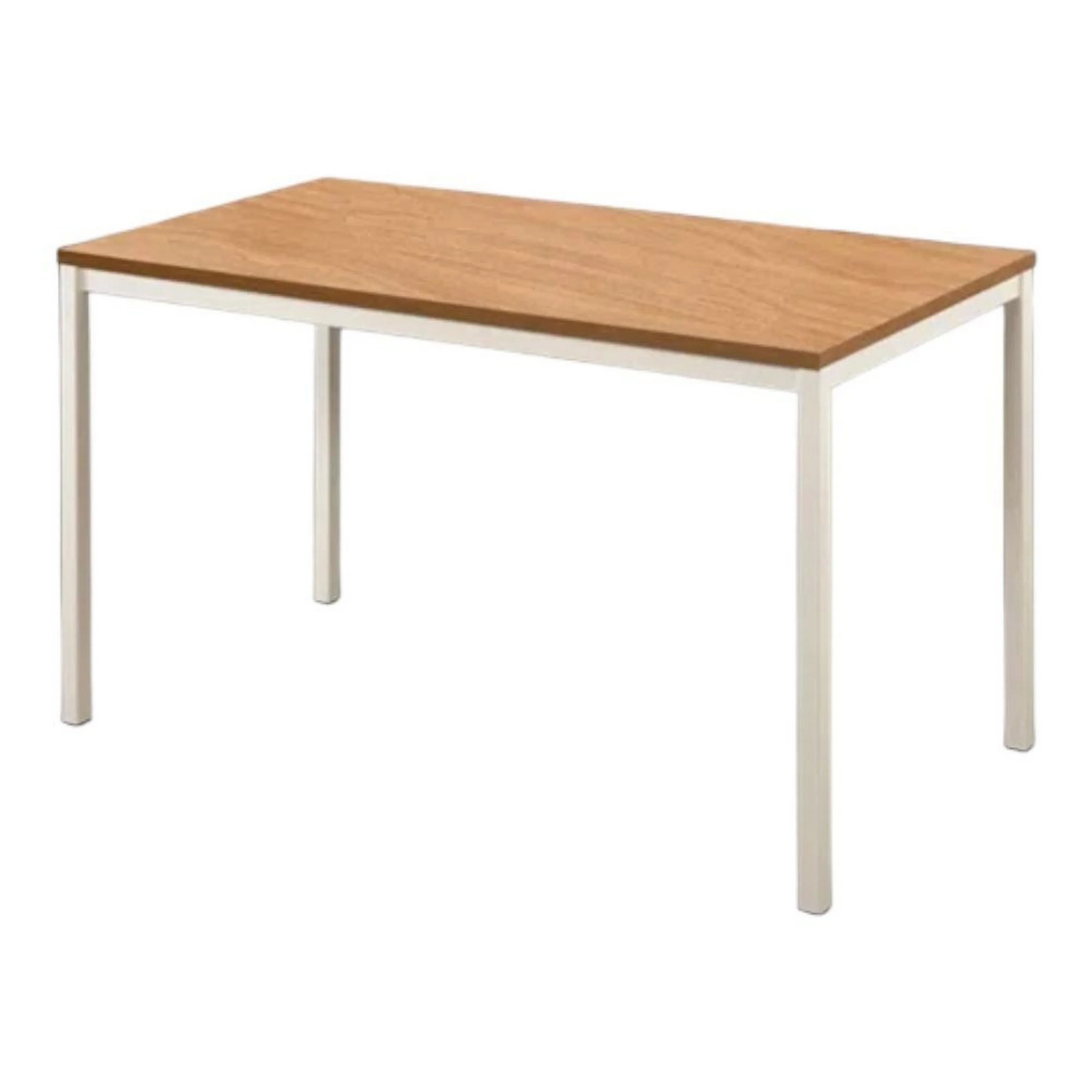 Rary Computer Writing Desk, 47 Inch, White Metal, Oak Brown Wood Top