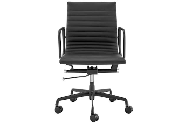 NNEKGStandard Matte Black Aluminium Low Back Office Chair (Black Leather)