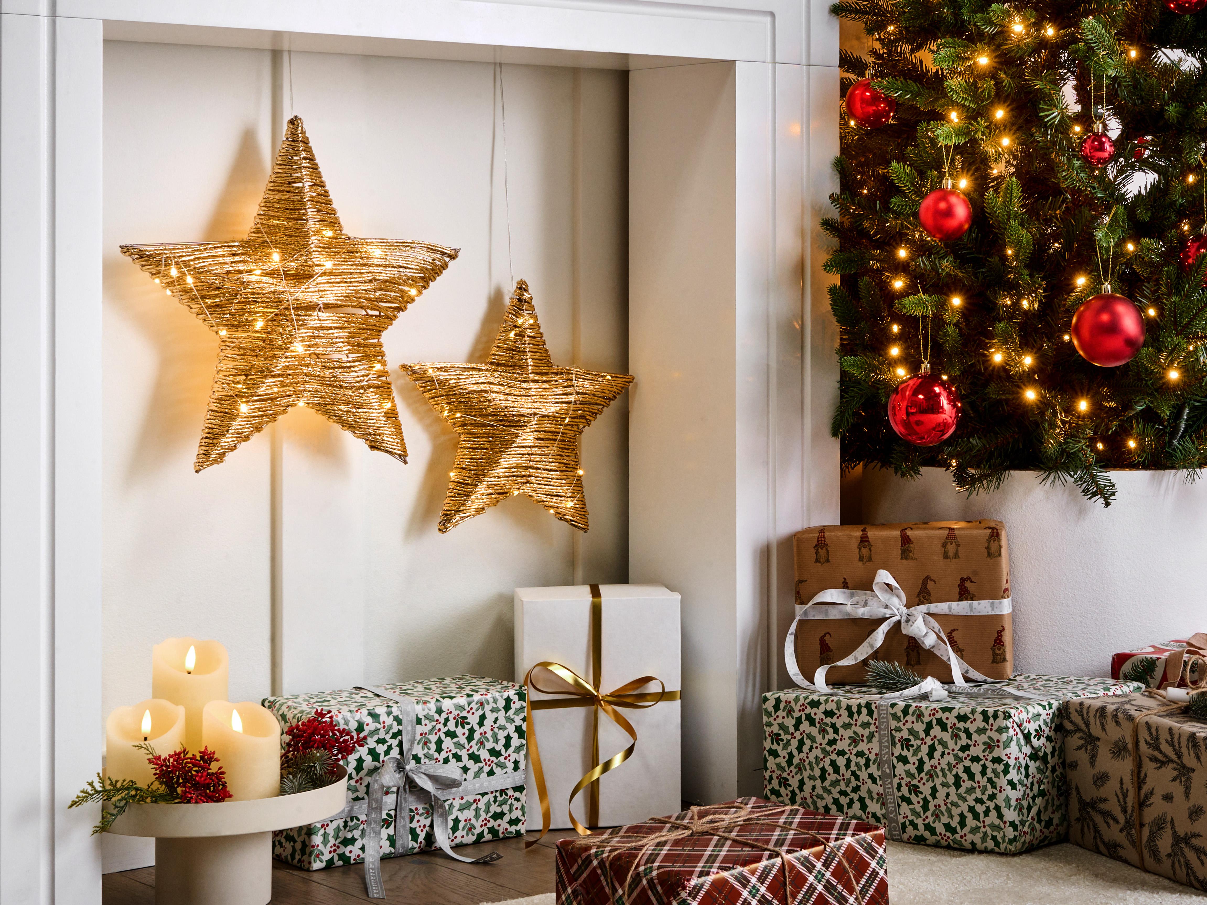 Set of 2 Christmas Decorations LED HAMPEN Star 24/30 cm Gold